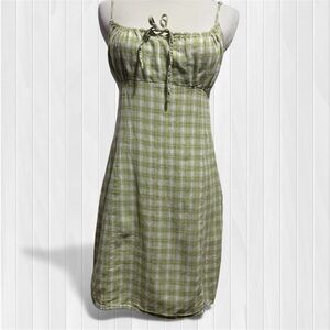 Brandy Melville Green Plaid Summer Mini Dress